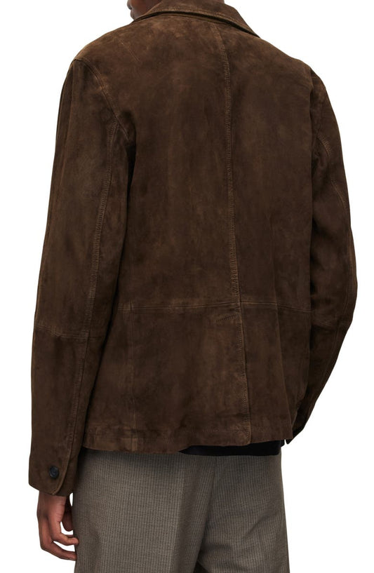Brown Genuine Leather Suede Blazer | QAWACH