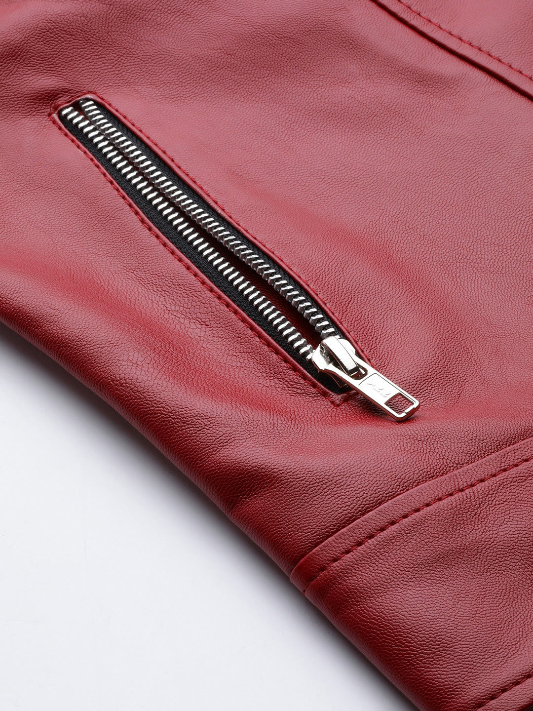 Women Maroon Solid Lightweight Leather Jacket | QAWACH