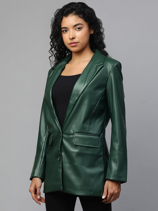 Genuine Leather Oversized Blazer D Green | QAWACH