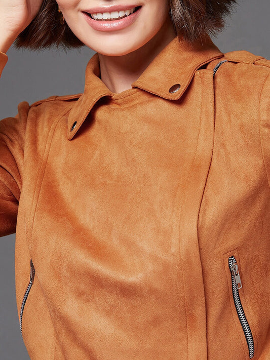 Women Orange Camouflage Crop Biker Jacket | QAWACH