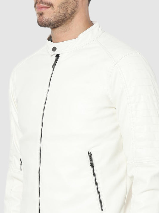 Men White Biker Jacket online | QAWACH