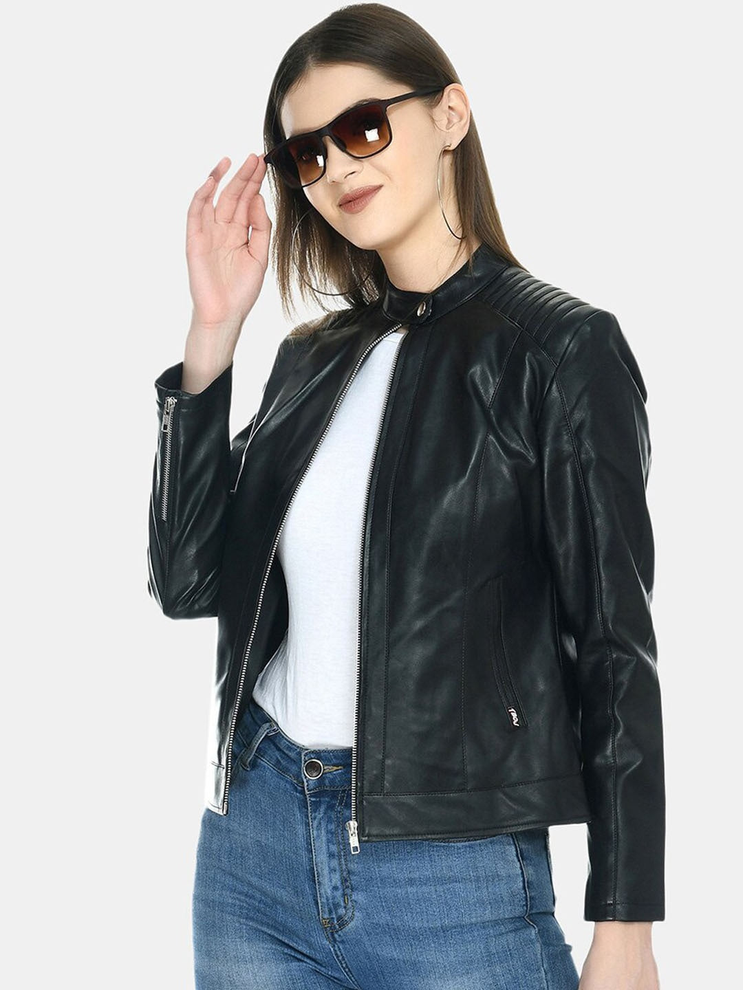Stand Collar Lightweight Leather Jacket Online | QAWACH