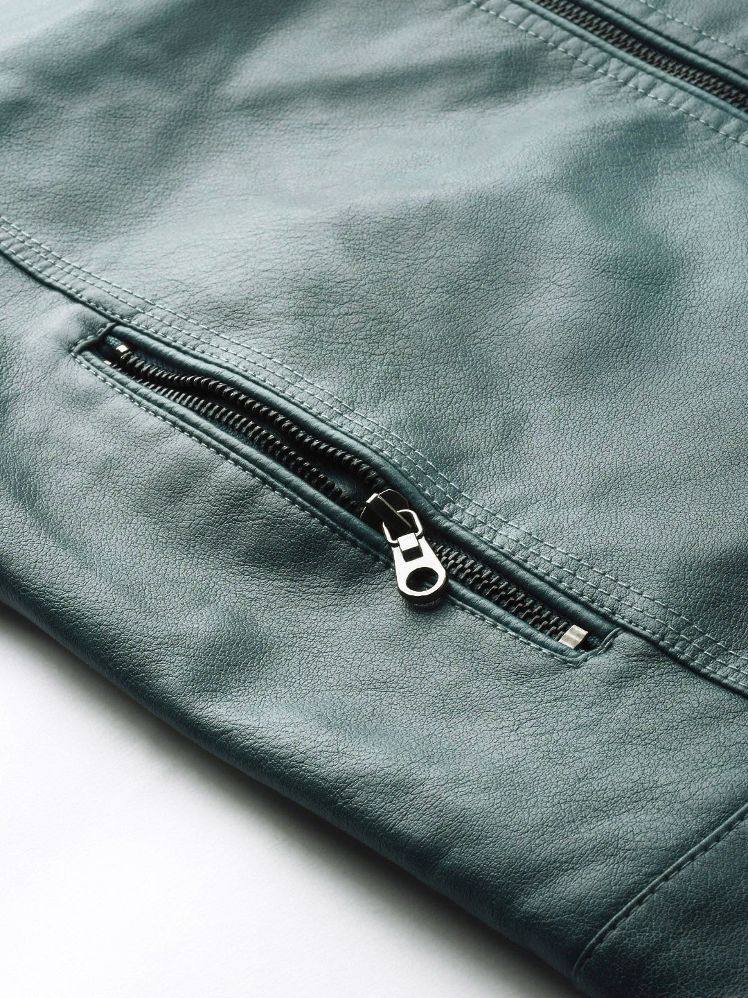 Men Teal Green Solid Biker Jacket | QAWACH