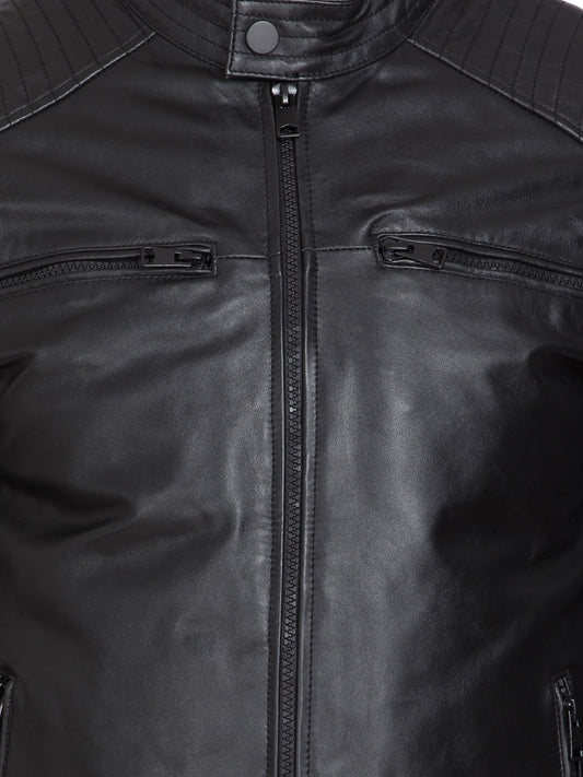 Stand Collar Lightweight Leather Jacket