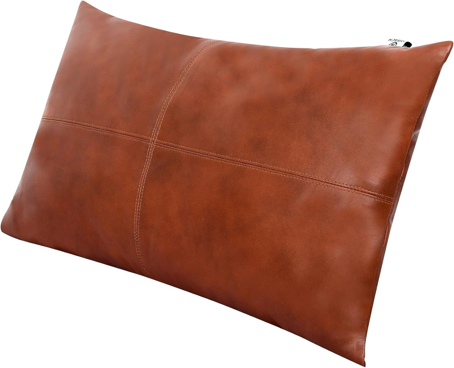 Qawach Classic Tan Antique Plain Genuine Leather Rectangle Pillow Cover