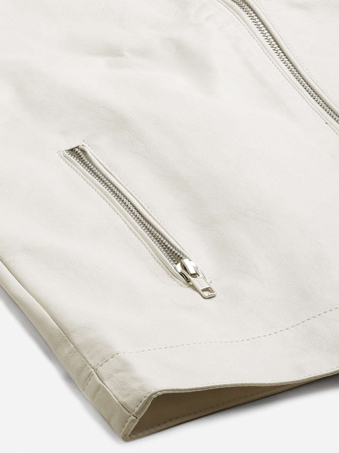 Men White Solid Leather Jacket for sale | QAWACH