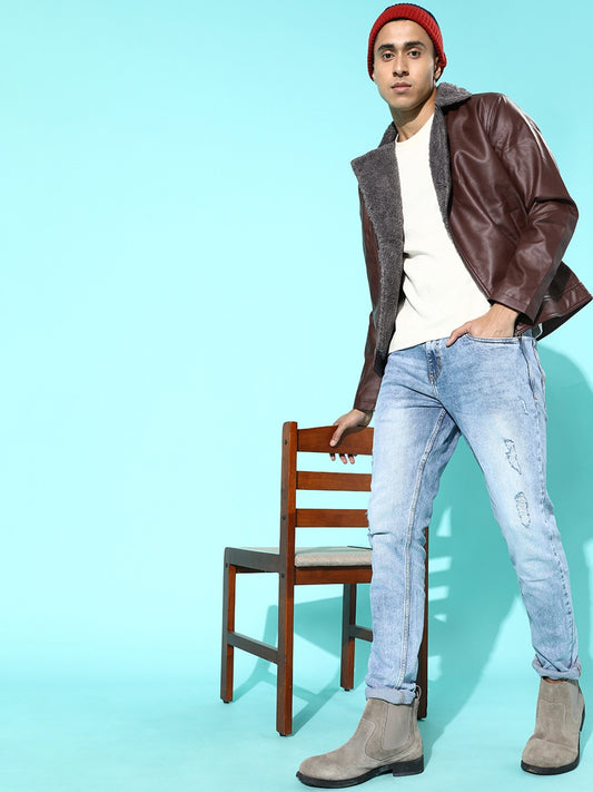 Men Brown Leather Jacket Online | QAWACH