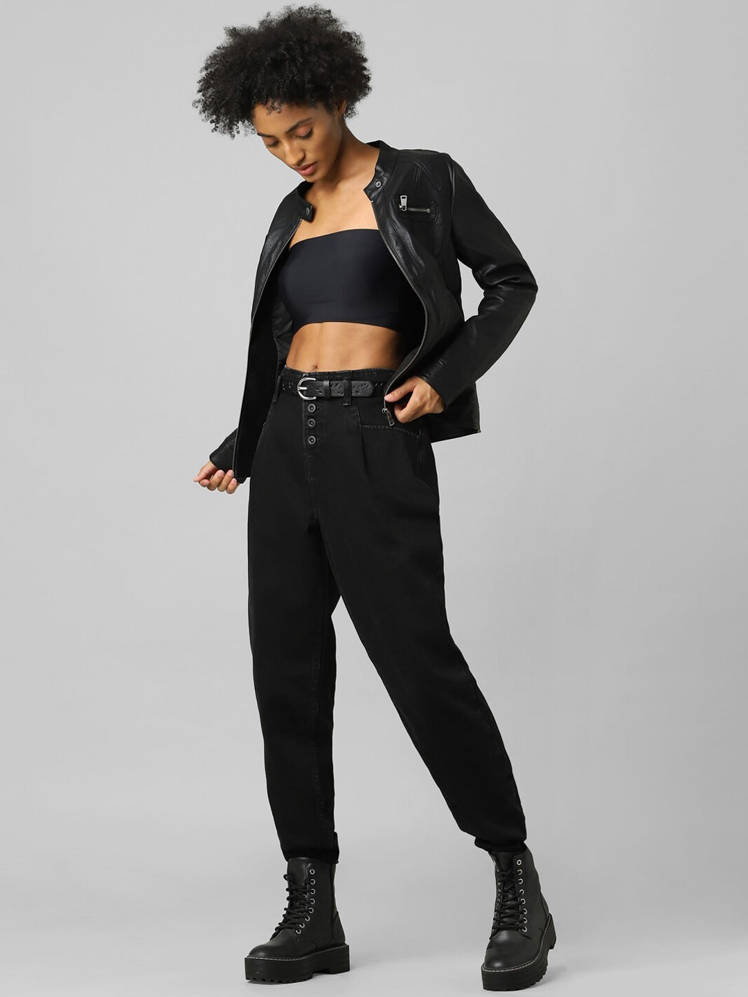 Buy Women Black Biker Jacket Online | QAWACH