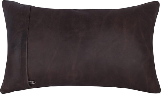 Qawach Brown Crunch Plain Genuine Leather Rectangle Pillow Cover