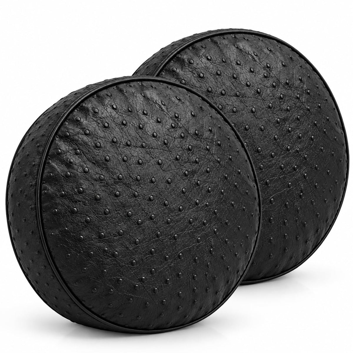 Round lambskin leather pillow cover