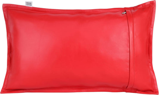 Qawach Classic Red Box Genuine Leather Rectangle Pillow Cover
