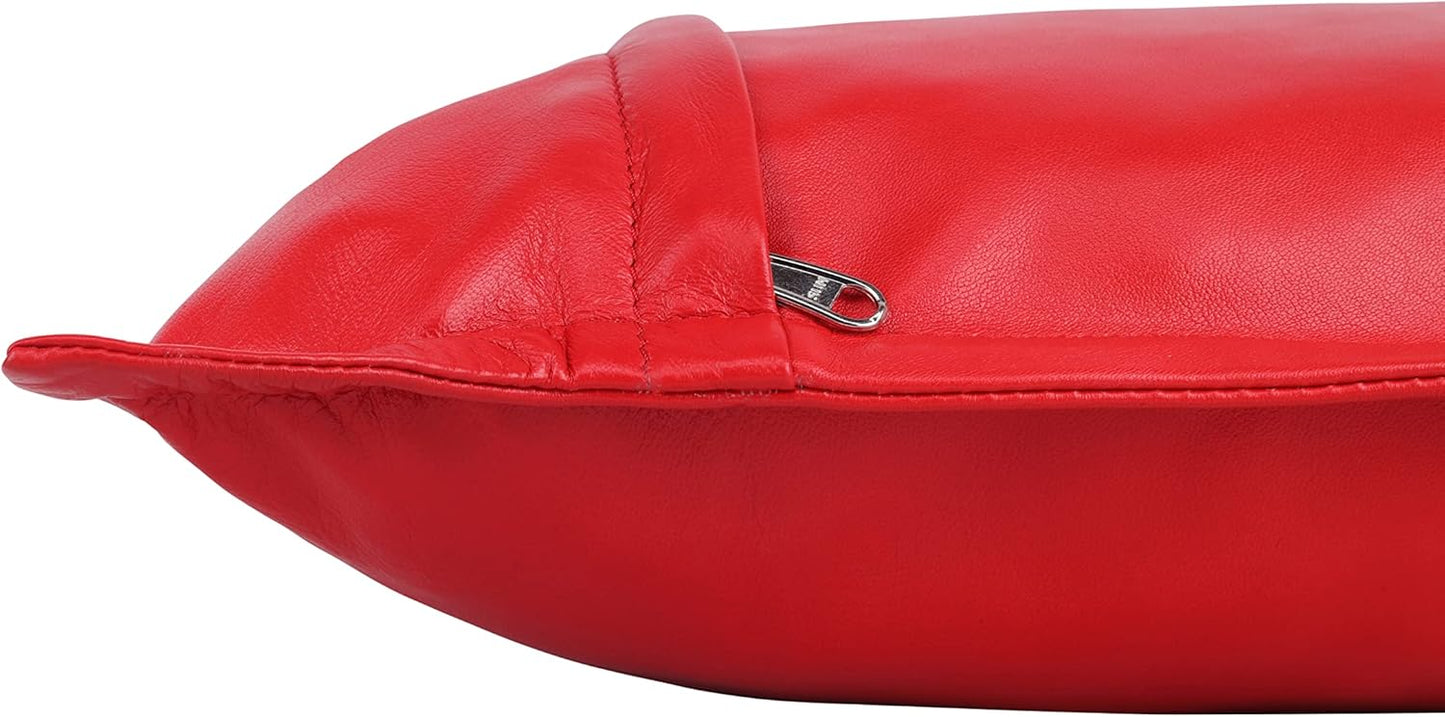 Qawach Classic Red Box Genuine Leather Rectangle Pillow Cover