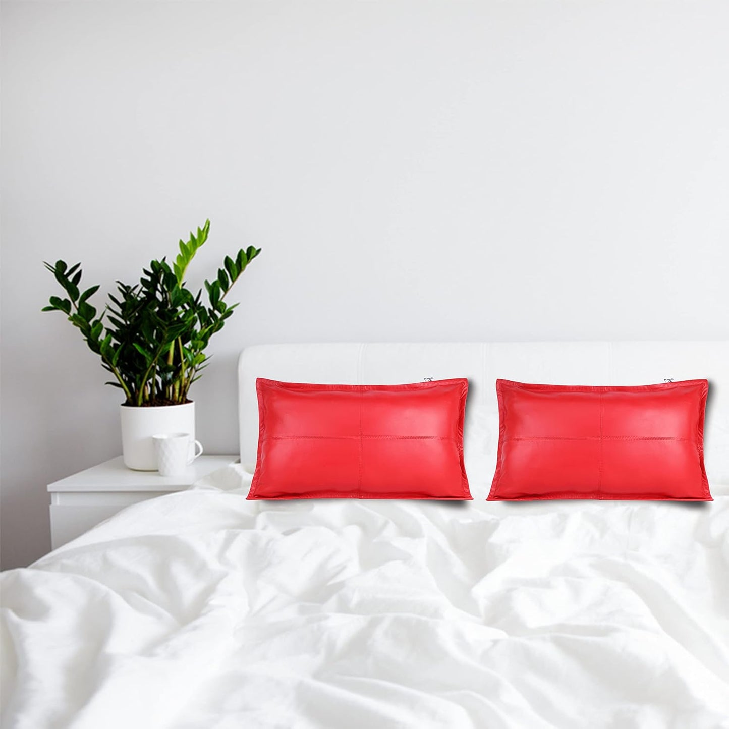 Qawach Classic Red Box Genuine Leather Rectangle Pillow Cover
