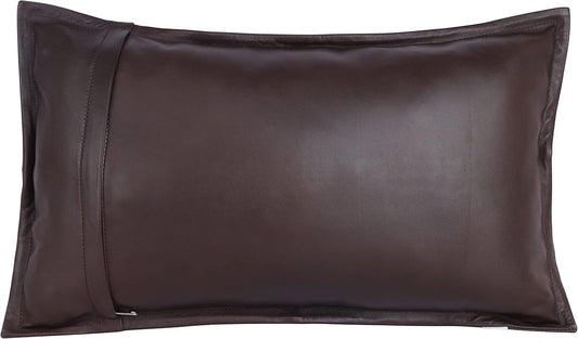 Qawach Brown Antique Box Genuine Leather Rectangle Pillow Cover