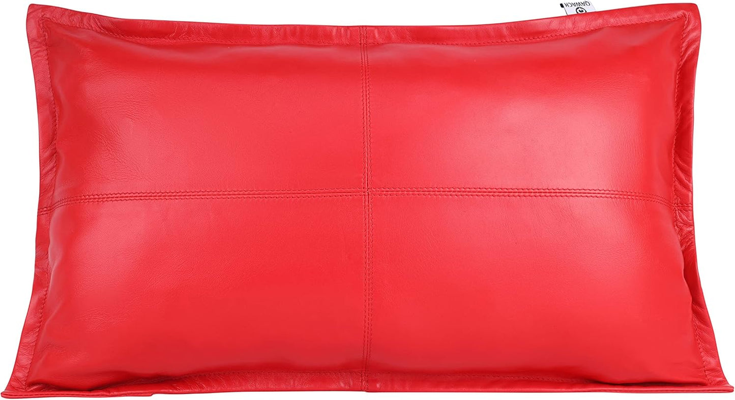 Qawach Classic Red Box Genuine Leather Rectangle Pillow Cover