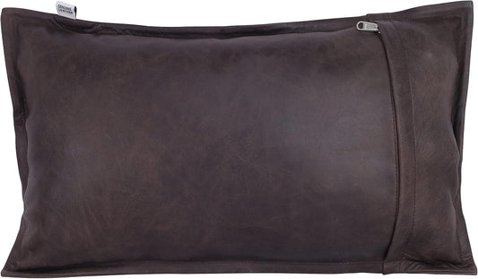 Qawach Brown Crunch Box Genuine Leather Rectangle Pillow Cover