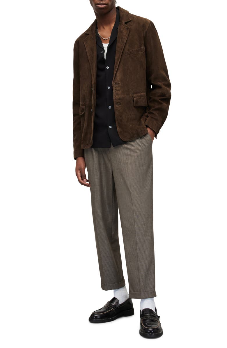 Brown Genuine Leather Suede Blazer | QAWACH