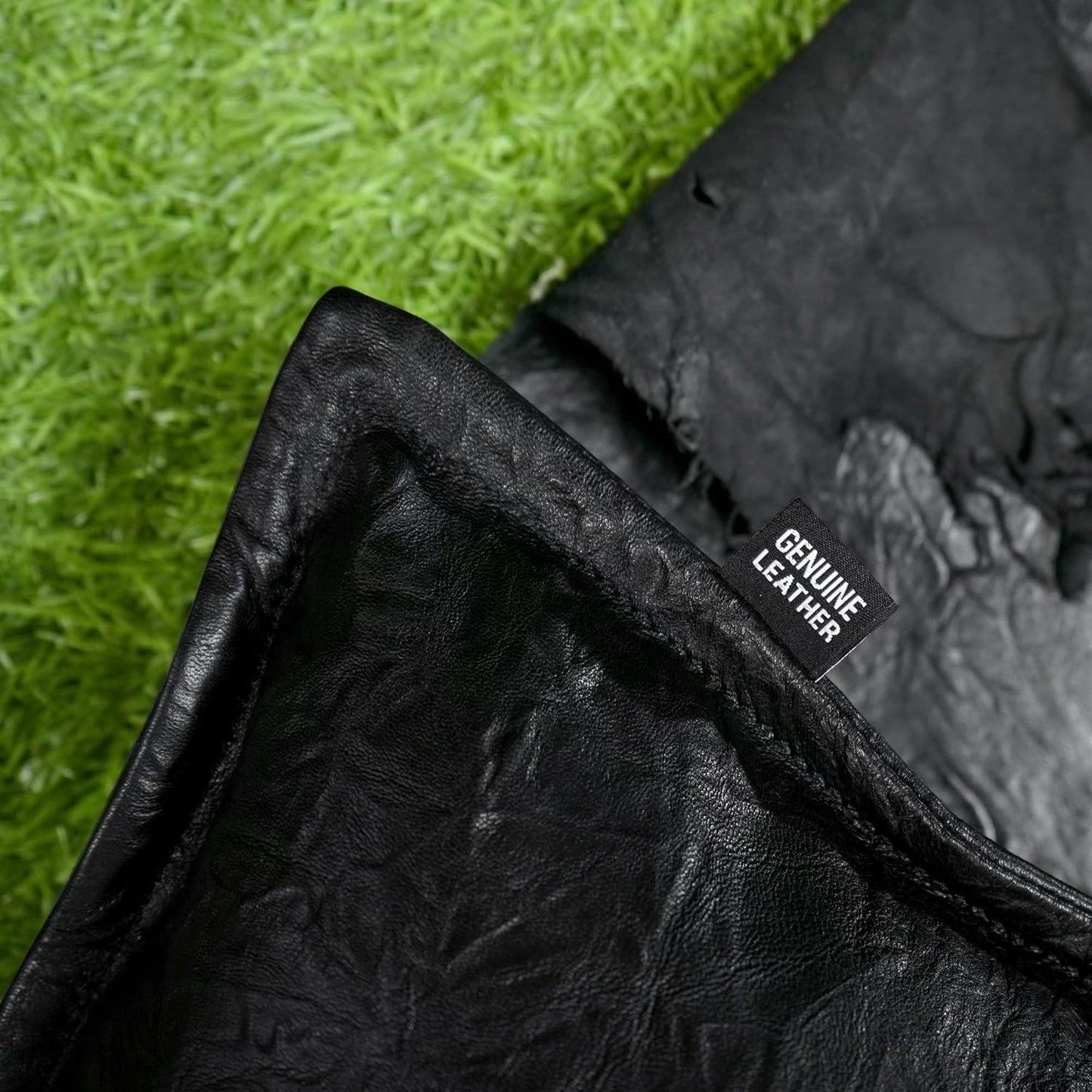 Black Crunch Box Leather Pillow Cover | QAWACH