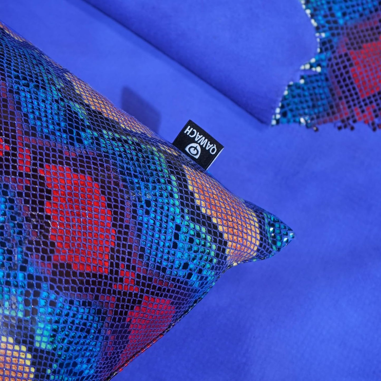 QAWACH Bold Blue Python Style Genuine Leather Pillow Cover