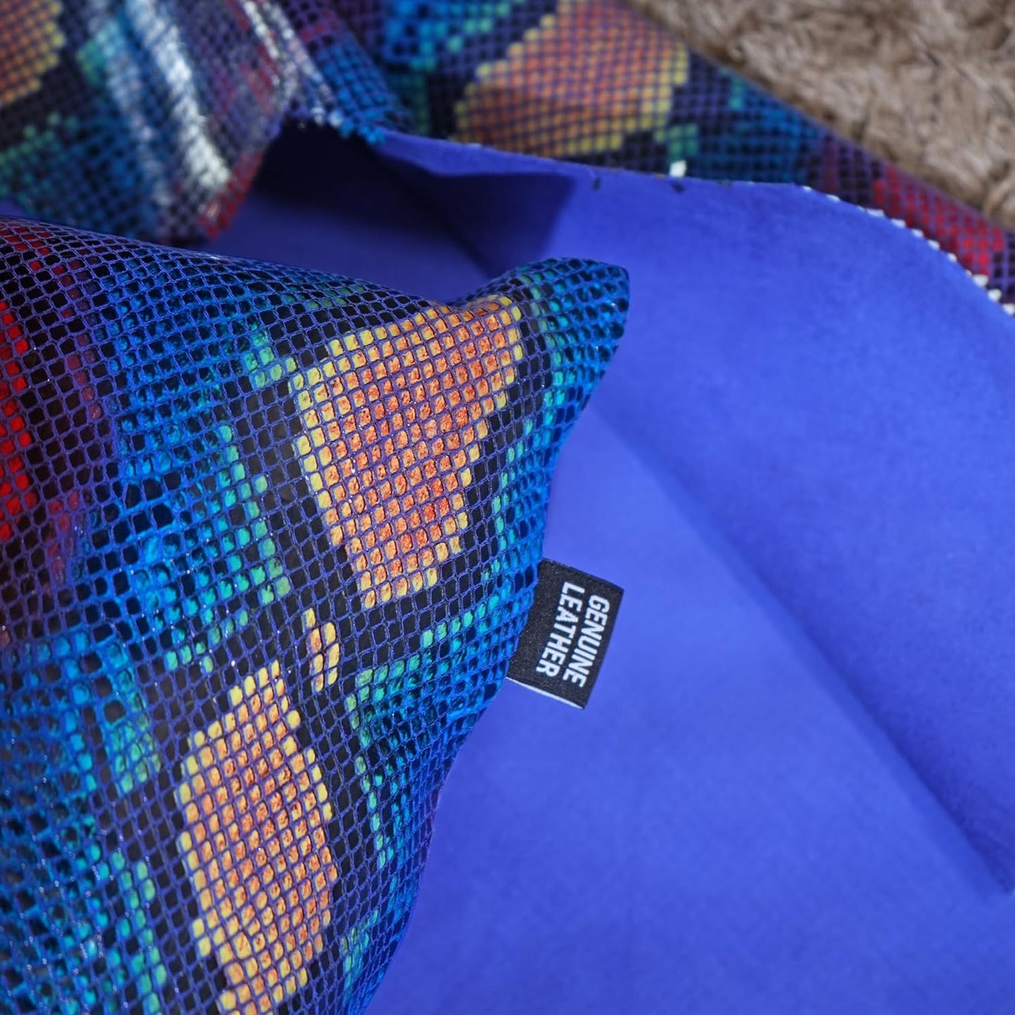 QAWACH Bold Blue Python Style Genuine Leather Pillow Cover