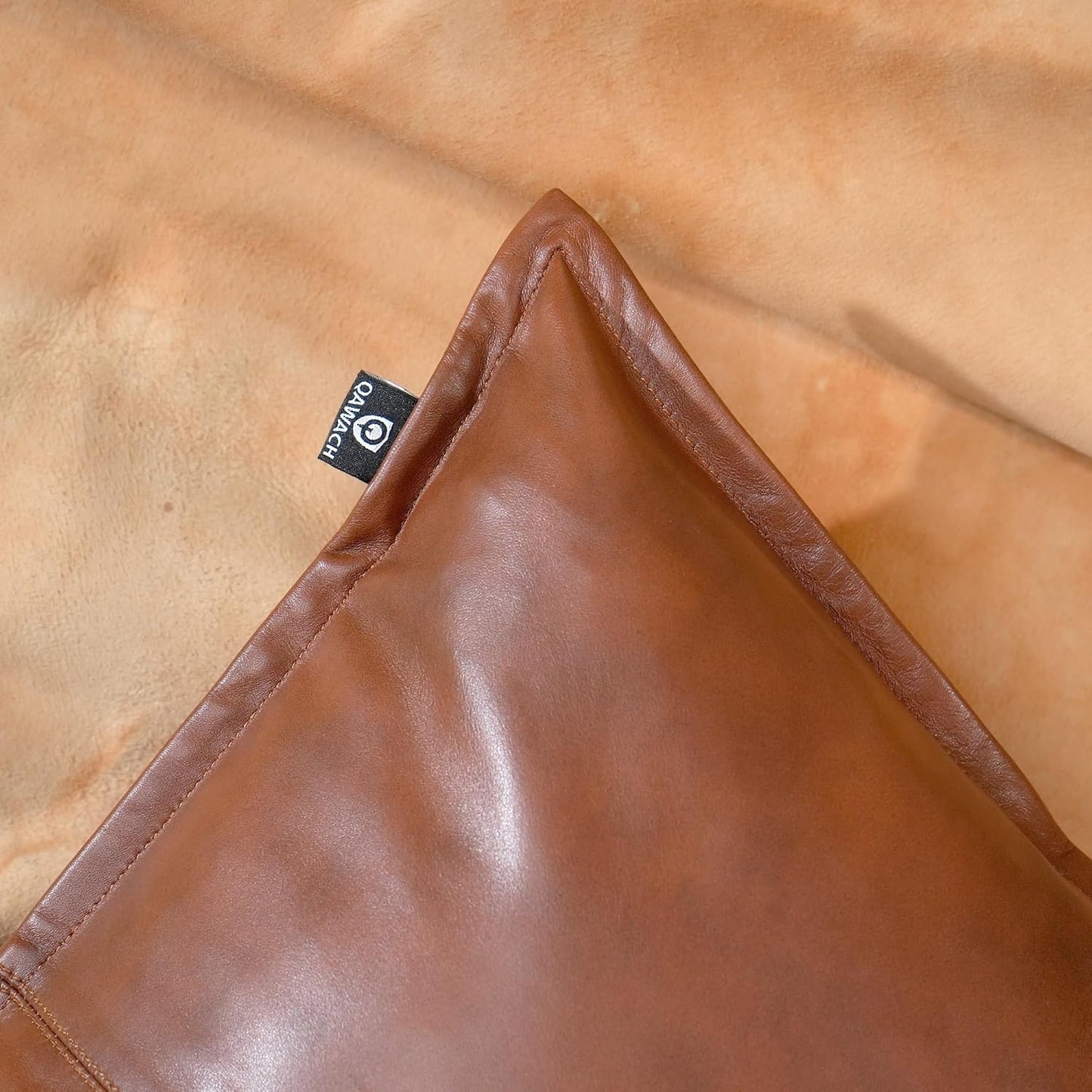 QAWACH Brown Box Genuine Leather Pillow Cover