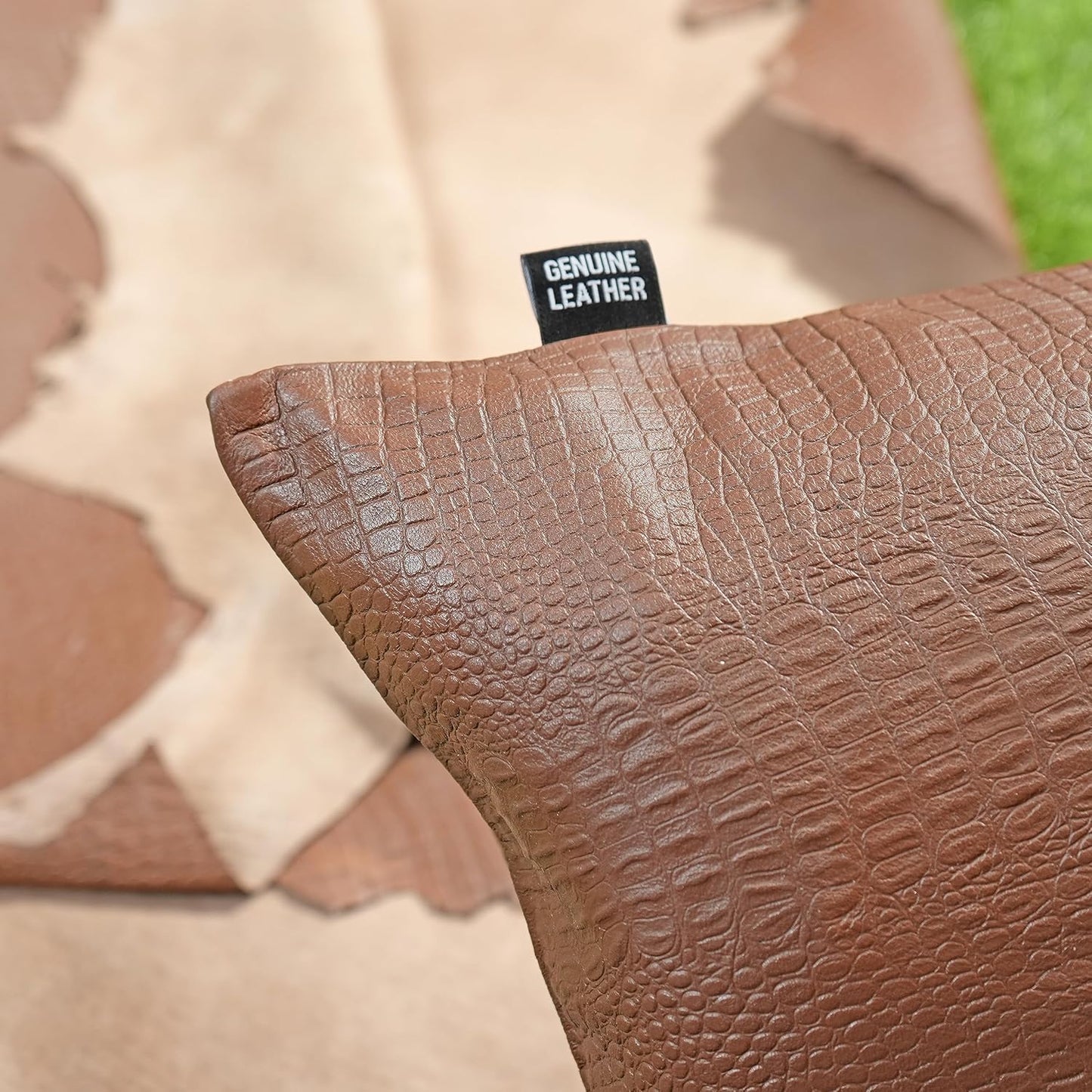 QAWACH Brown Croco Leather Pillow Cover