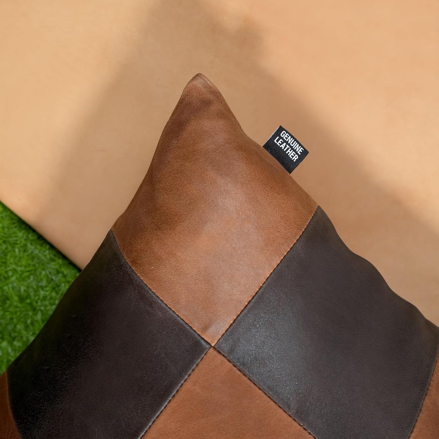 QAWACH Chess Box Pattern Genuine Leather Pillow Cover