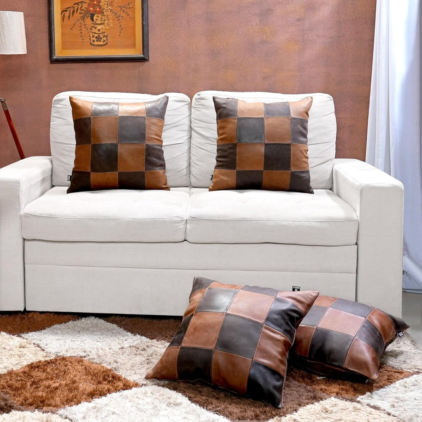 QAWACH Chess Box Pattern Genuine Leather Pillow Cover