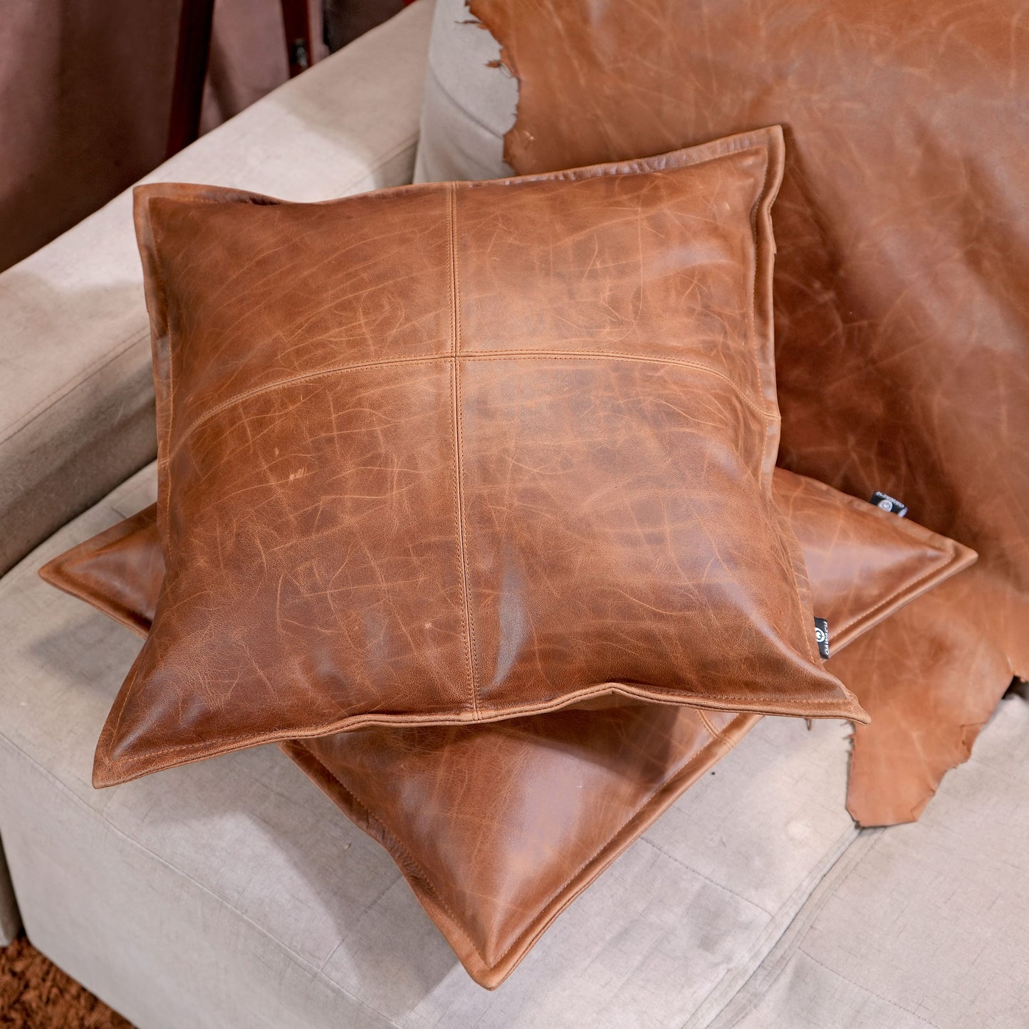 QAWACH Brown Leather Pillow Cover