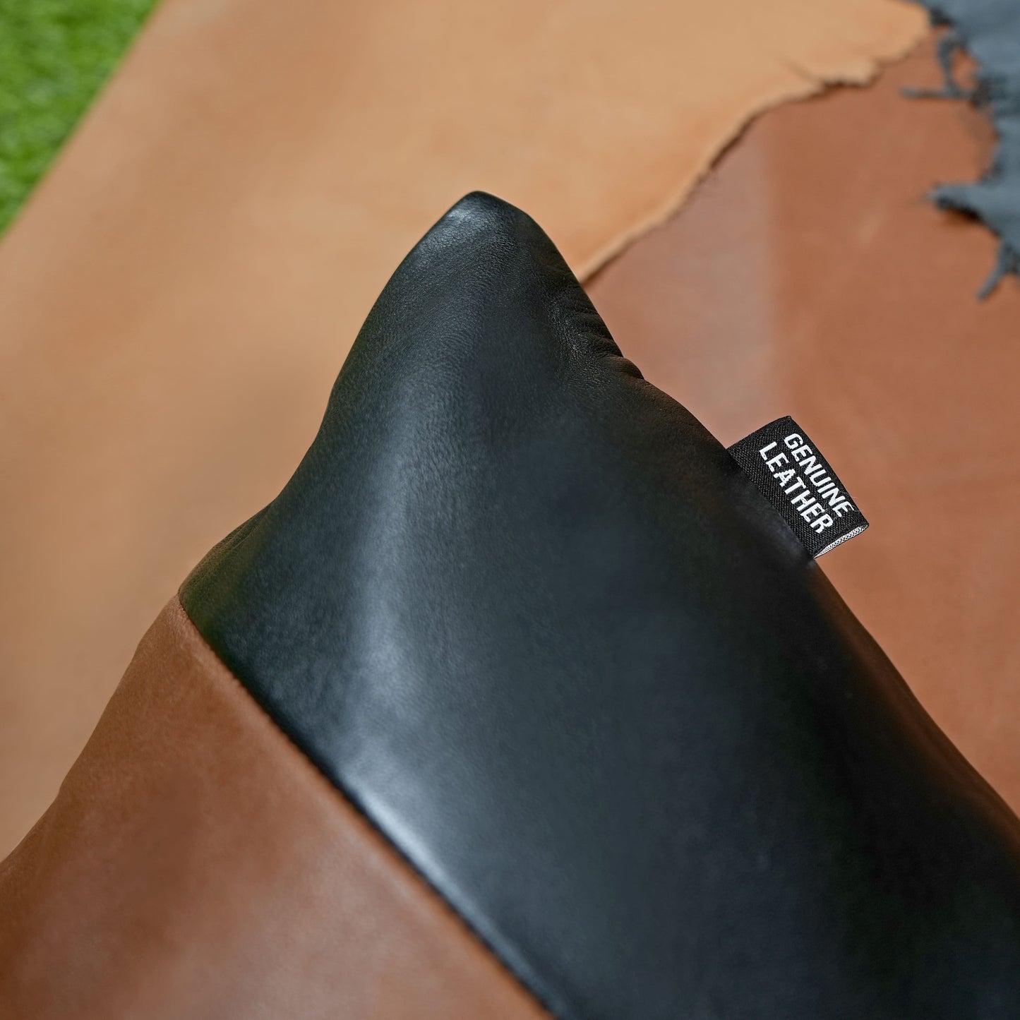 QAWACH Brown & Black Genuine Leather Pillow Cover