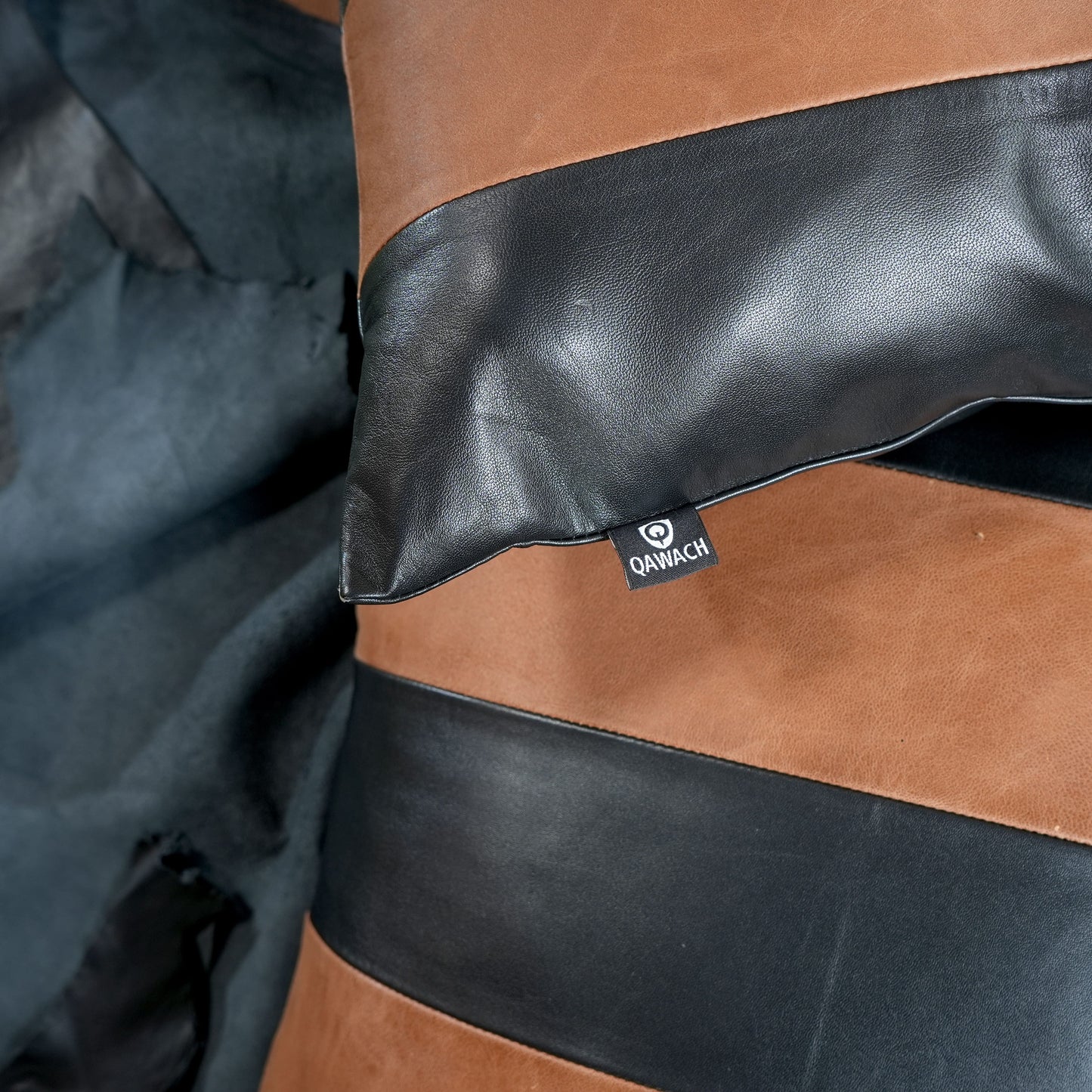QAWACH Brown & Black Genuine Leather Pillow Cover
