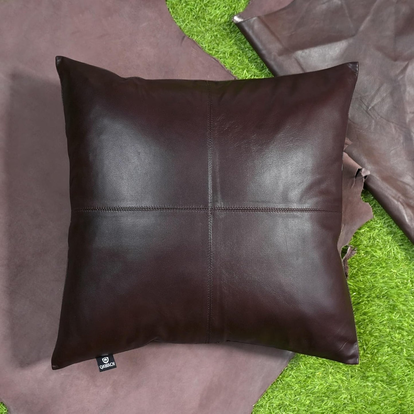 Dark Brown Leather Pillow Cover | QAWACH