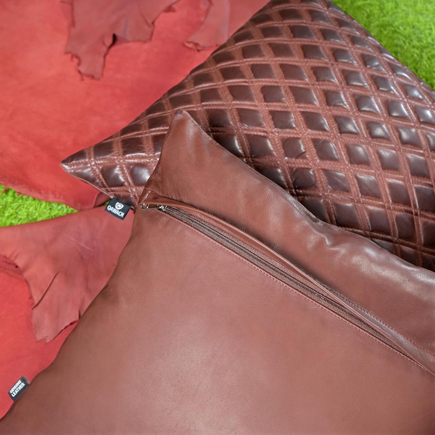 Shop Maroon Quilted Leather Pillow Cover | QAWACH