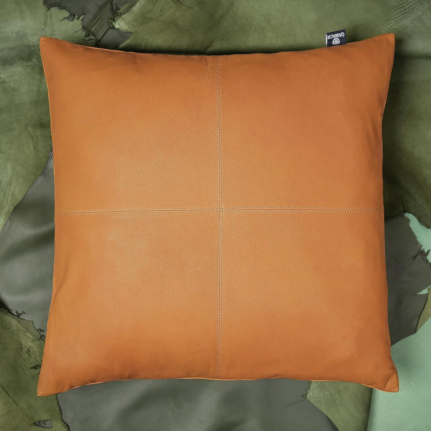 Mustard Flavia Plain Leather Pillow Cover | QAWACH