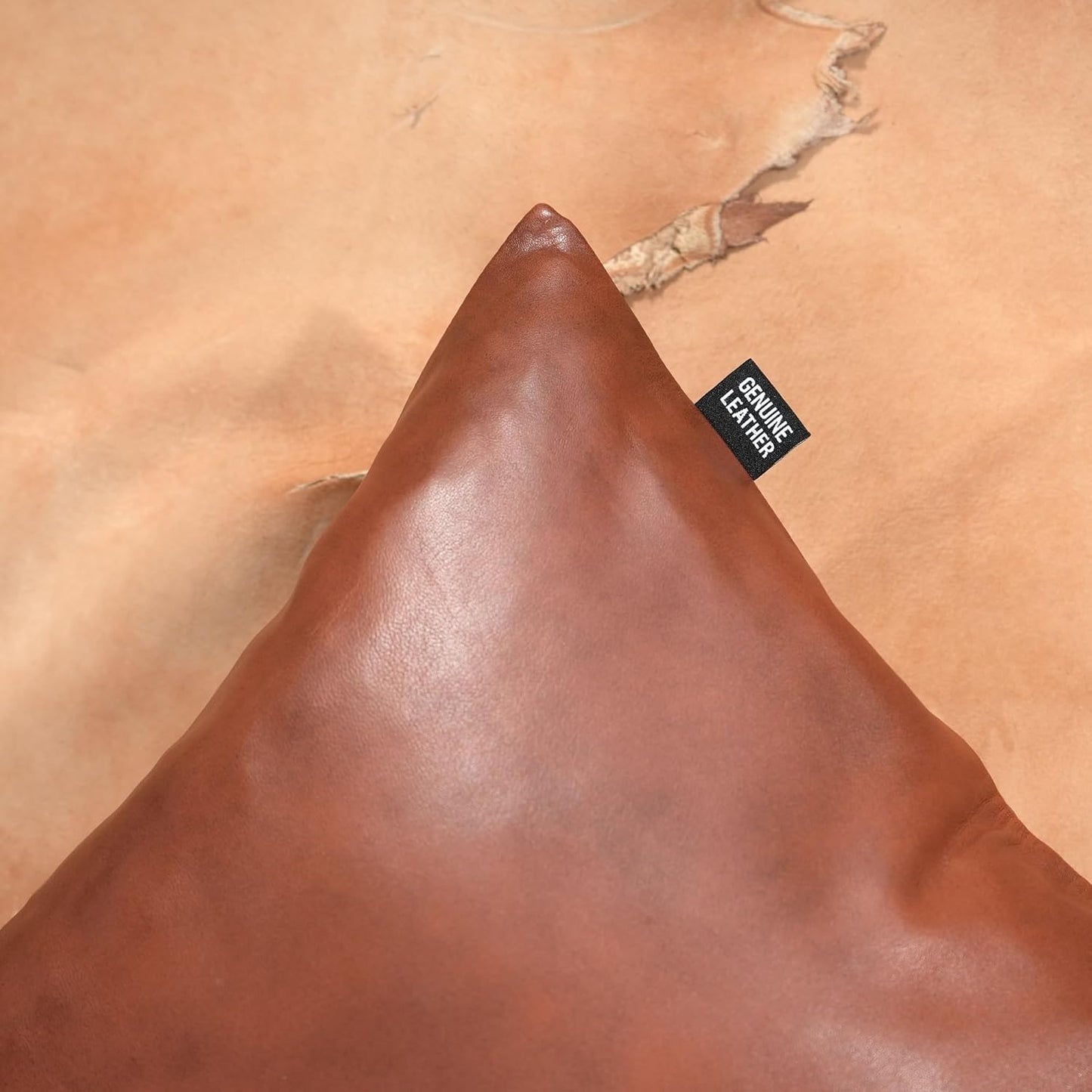 QAWACH Tan Antique Brown Genuine Leather Pillow Cover