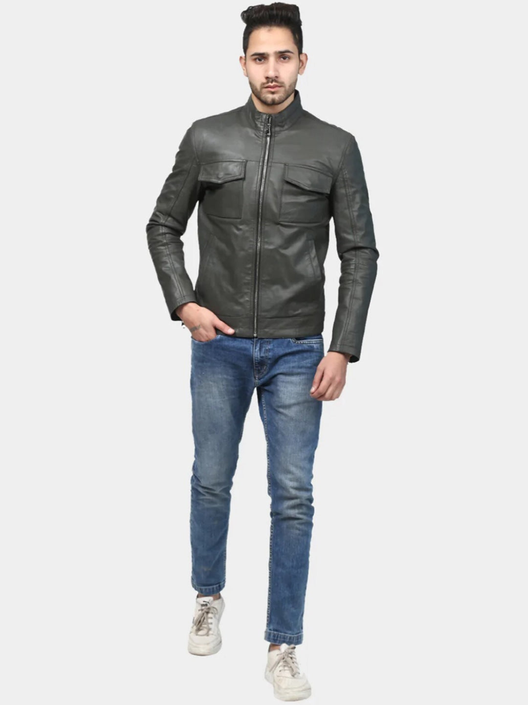 Men Leather Lightweight Biker Jacket | QAWACH