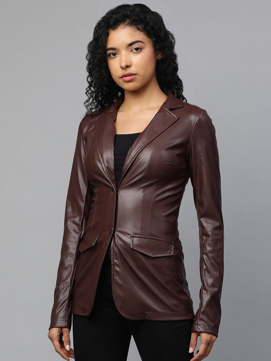 Genuine Leather Oversized Blazer | QAWACH