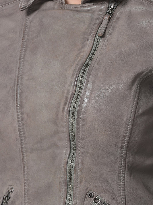 Women Genuine Leather Crop Bomber Jacket | QAWACH