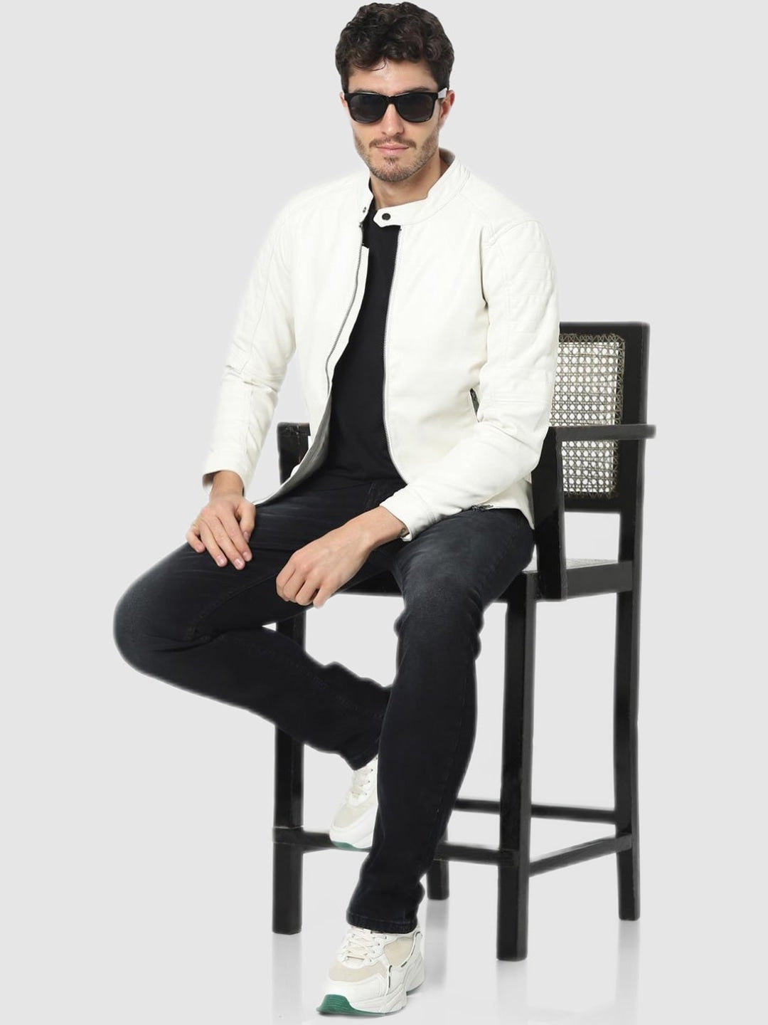 Men White Biker Jacket online | QAWACH