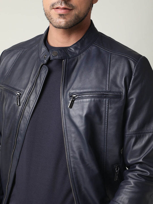 Stand Collar Leather Jacket | QAWACH