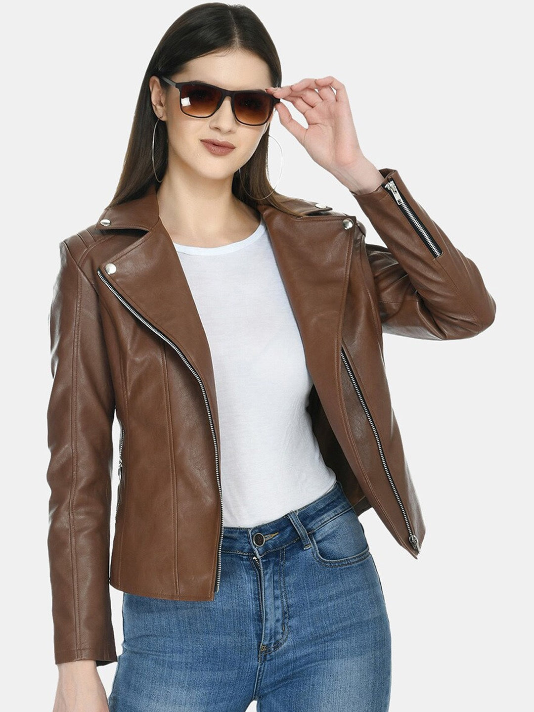 Tan Leather Lightweight Crop Leather Jacket | QAWACH