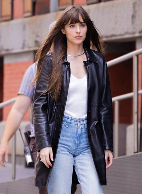 Dakota Johnson Materialists Leather Long Coat