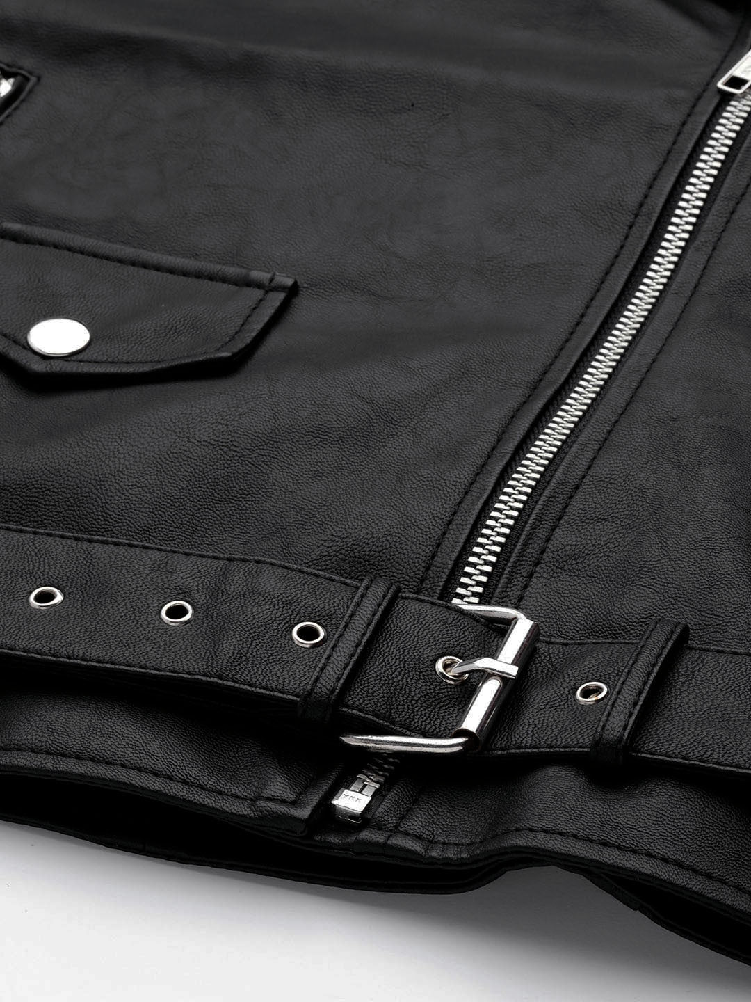 Women Black Solid Lightweight Leather Jacket | QAWACH