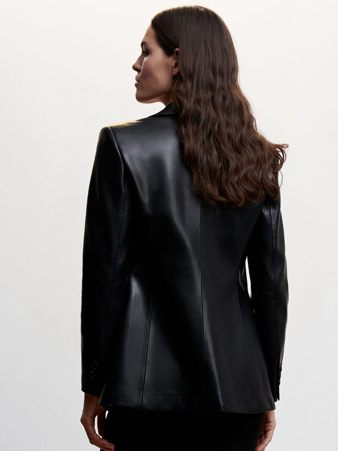 Genuine Leather Solid Single-Breasted Casual Blazer | QAWACH