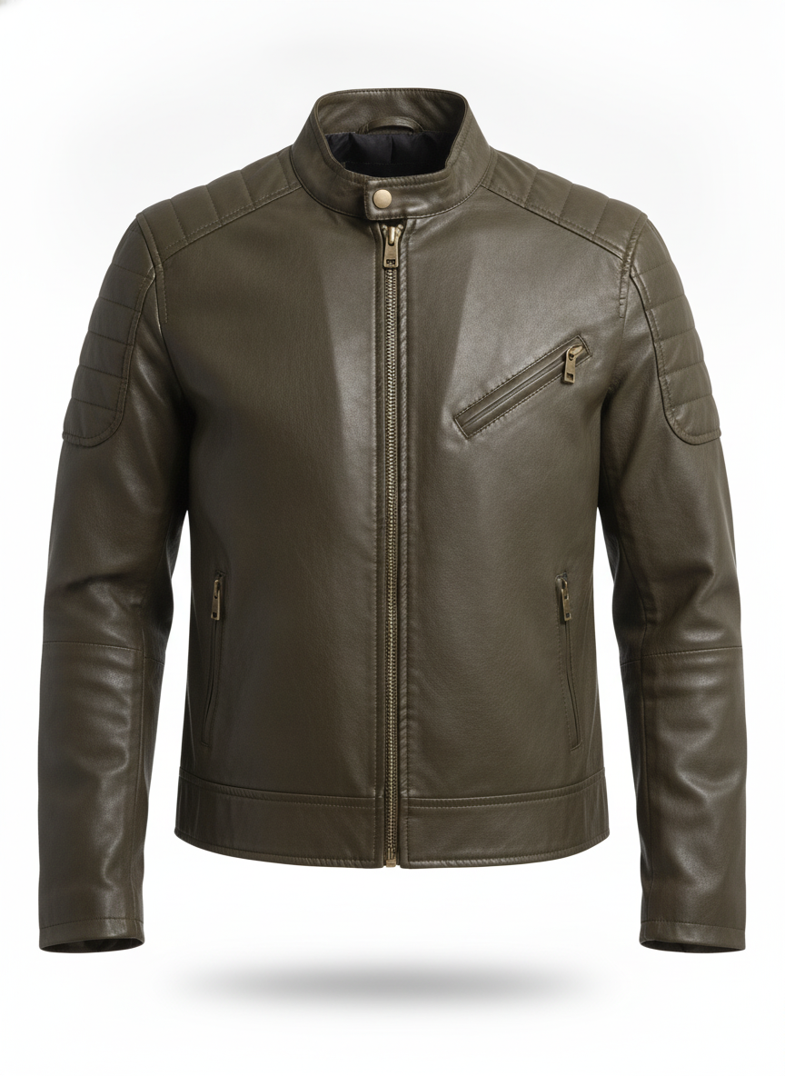 men-olive-green-solid-leather-biker-jacket-1 - ghost_front