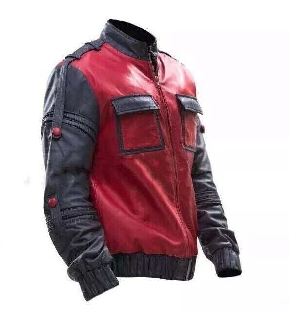 Qawach Marty McFly Back To The Future Part 2 Michael J.Fox Real Leather Jacket Lambskin