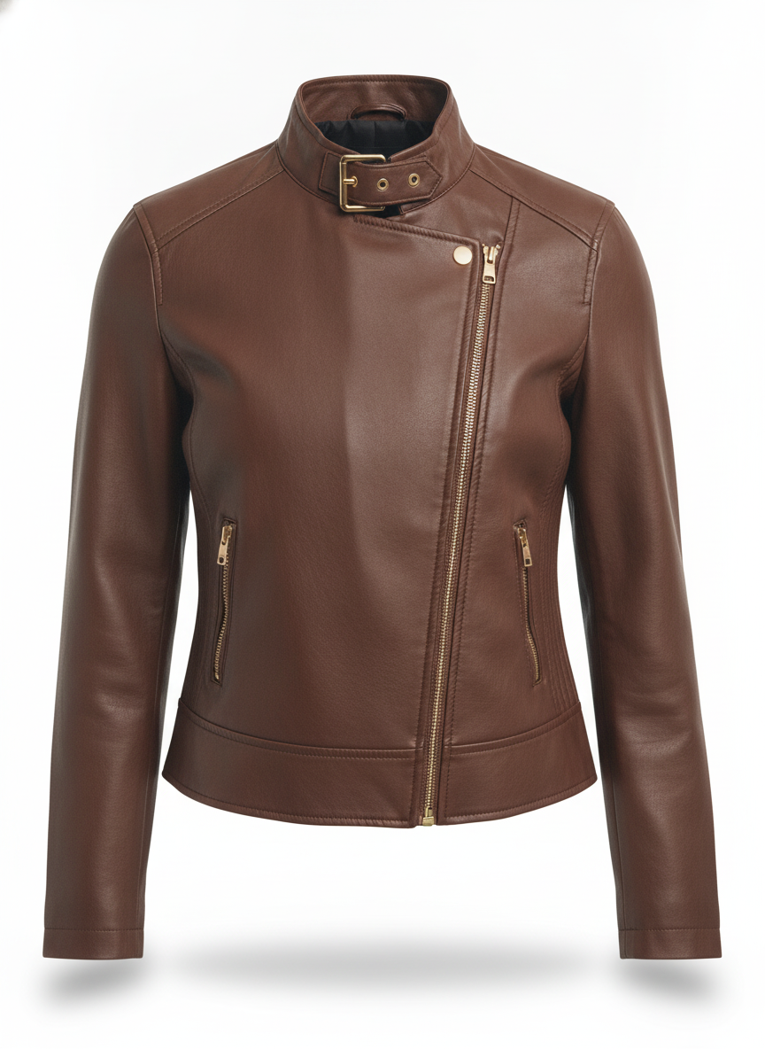 women-coffee-brown-solid-biker-jacket - ghost_front