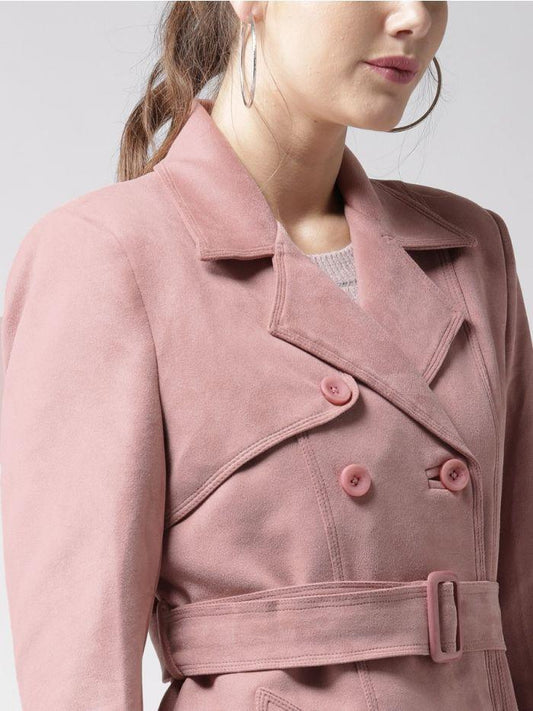 DUSTY PINK SUEDE TRENCH COAT - Qawach Leather