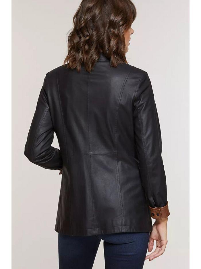 Women Black Long Lambskin Leather Jacket - Qawach Leather