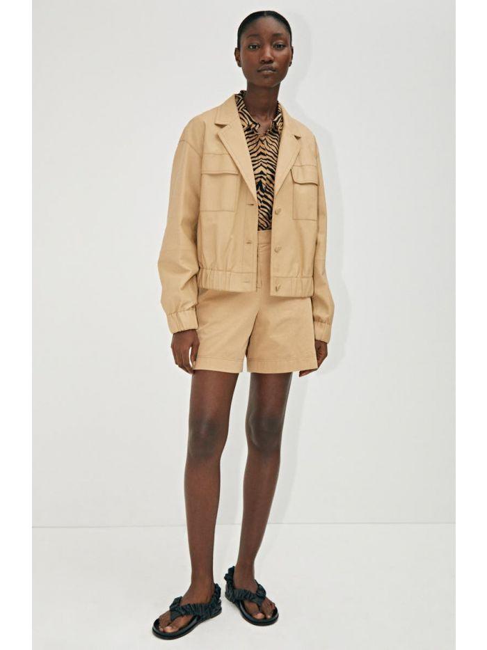 Women Beige Leather Bomber Jacket Online | QAWACH